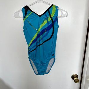 sublimated light blue and lime green leotard - GK AM